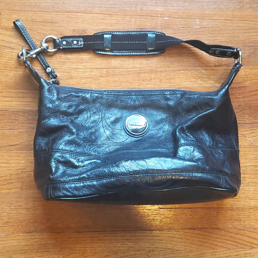 Coach | Stitched Patent Leather Shoulder Bag | Black